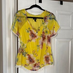 Alyx Yellow Floral Wrap Blouse Cap Sleeve
